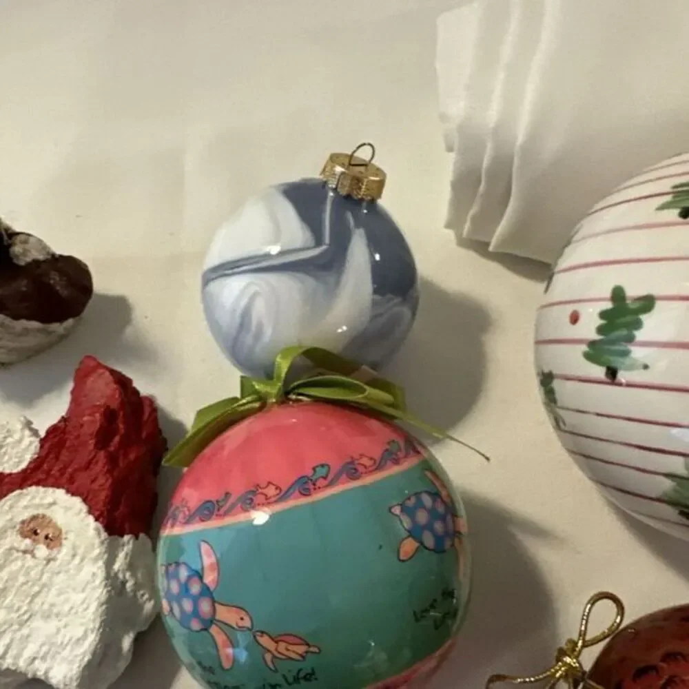 Nautical Christmas Ornaments Lot of 13 fish turtle dolphin Santa driftwood shell